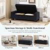 Christopher Knight Home Maddie Living Room Ottoman with Storage, Entryway Boucle Fabric Upholstered Storage Ottoman Bench, Rectangular Sofa Foot Stool, Bedroom End of Bed Bench, Shoe Organizer, Beige(Midnight Blue)