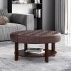 Christopher Knight Home Rumbrook Tufted Round Ottoman with Shelf – Faux Leather – Dark Brown/Espresso(Dark Brown)