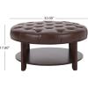 Christopher Knight Home Rumbrook Tufted Round Ottoman with Shelf – Faux Leather – Dark Brown/Espresso(Dark Brown)