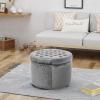 Christopher Knight Home Tiernan Round Velvet Upholstered Ottoman, Small Footrest Stool, End Side Table, Button Tufted Coffee Table, Wooden Frame Living Room Sofa Extra Seat with Nailhead, Light Gray(Light Gray)