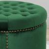 Christopher Knight Home Tiernan Round Velvet Upholstered Ottoman, Small Footrest Stool, End Side Table, Button Tufted Coffee Table, Wooden Frame Living Room Sofa Extra Seat with Nailhead, Light Gray(Green)