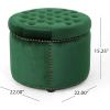 Christopher Knight Home Tiernan Round Velvet Upholstered Ottoman, Small Footrest Stool, End Side Table, Button Tufted Coffee Table, Wooden Frame Living Room Sofa Extra Seat with Nailhead, Light Gray(Green)