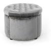 Christopher Knight Home Tiernan Round Velvet Upholstered Ottoman, Small Footrest Stool, End Side Table, Button Tufted Coffee Table, Wooden Frame Living Room Sofa Extra Seat with Nailhead, Light Gray(Light Gray)