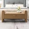 Christopher Knight Home Upholstered Storage Ottoman, Teddy Fabric Bench with Solid Wood Legs, Comfortable Foot Rest Stool, Storage Bench for Bedroom End of Bed, Living Room, Dining Room, Green(Khaki)