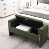 Christopher Knight Home Upholstered Storage Ottoman, Teddy Fabric Bench with Solid Wood Legs, Comfortable Foot Rest Stool, Storage Bench for Bedroom End of Bed, Living Room, Dining Room, Green(Green)