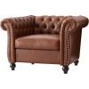 Lucine Traditional Chesterfield Club Chair, Cognac Brown and Dark Brown(Cognac Brown  Dark Brown)