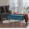 Omry Velvet Upholstered Tufted Ottoman, Square Pouf Ottoman, End-of-bed Footstool for Bedroom, Living Room Modern Side Table/Coffee Table, Sofa Footrest, Home Theater Extra Seat, Dark Teal