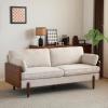 Christopher Knight Home Arboris Modern Fabric Upholstered Loveseat, Living Room Lounge Sofa with Back Pillows and Removable Cushions, Comfy Cloud Couch with Wooden Frame, Navy Blue+Light Walnut(Cream)