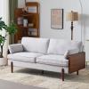 Christopher Knight Home Arboris Modern Fabric Upholstered Loveseat, Living Room Lounge Sofa with Back Pillows and Removable Cushions, Comfy Cloud Couch with Wooden Frame, Navy Blue+Light Walnut(Light Smoke Gray)