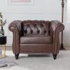 Christopher Knight Home Aurla Faux Leather 1 Seat Sofa Chair, Upholstered Accent Chair, Scrolled Armchair, Nailhead Club Chair, Tufted Buttom Backrest Single Sofa for Living Room Bedroom, Dark Brown(Brown)