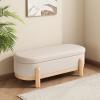 Christopher Knight Home Daggy Upholstered Ottoman with Storage for Living Room, Fabric Modern Storage Ottoman Foot Rest, Bedroom Oval End of Bed Bench with Wooden Frame, Blue+Brown(Beige)