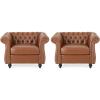 Christopher Knight Home Editha Traditional Chesterfield Club Chairs (Set of 2), Faux Leather, Cognac Brown, Dark Brown