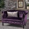 Christopher Knight Home GDFStudio Melaina Tufted Chesterfield Velvet Loveseat with Scrolled Arms, BlackBerry and Dark Brown(Loveseat)