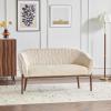 Christopher Knight Home Irelia Corduroy Recessed Arm Loveseat, Comfy Upholstery 2 Seater Sofa, Wooden Frame Living Room Chair, Mid-Century Modern Soft Seating Lounge Sofa, Beige + Walnut