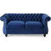 Christopher Knight Home Karen Traditional Chesterfield Loveseat Sofa, Navy Blue and Dark Brown, 61.75 x 33.75 x 27.75