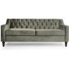 Christopher Knight Home Knouff Modern Glam Tufted Velvet 3 Seater Sofa(Gray + Dark Brown)