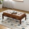 Christopher Knight Home Penley Modern Faux Leather Upholstered Ottoman Coffee Table, Wooden Rectangular Cocktail Ottoman, Living Room Sofa Footstool, Brown+Walnut(Brown+walnut)