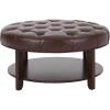 Christopher Knight Home Rumbrook Tufted Round Ottoman with Shelf – Faux Leather – Dark Brown/Espresso(Dark Brown)
