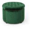 Christopher Knight Home Tiernan Round Velvet Upholstered Ottoman, Small Footrest Stool, End Side Table, Button Tufted Coffee Table, Wooden Frame Living Room Sofa Extra Seat with Nailhead, Light Gray(Green)