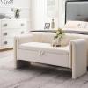 Christopher Knight Home Upholstered Storage Ottoman, Teddy Fabric Bench with Solid Wood Legs, Comfortable Foot Rest Stool, Storage Bench for Bedroom End of Bed, Living Room, Dining Room, Green(White)