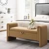 Christopher Knight Home Upholstered Storage Ottoman, Teddy Fabric Bench with Solid Wood Legs, Comfortable Foot Rest Stool, Storage Bench for Bedroom End of Bed, Living Room, Dining Room, Green(Khaki)