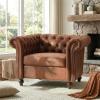 Lucine Traditional Chesterfield Club Chair, Cognac Brown and Dark Brown(Brown+dark Brown)