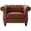 Lucine Traditional Chesterfield Club Chair, Cognac Brown and Dark Brown(Cognac Brown  Dark Brown)