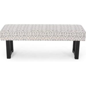 Cassie Boho Fabric Bench, Black Print(Black Print)