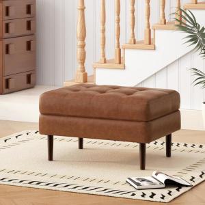 Christopher Knight Home Alcott Leather Ottoman Foot Rest, Upholstered Foot Stools Pouf Ottoman, Sofa Foot Rest for Living Room, Modern Coffee Table, Entryway Rectangle Small Footstool, Reddish Brown