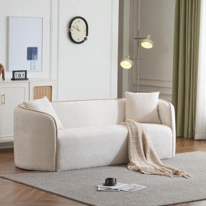 Christopher Knight Home Audie Modern Minimalist Living Room Boucle Fabric Upholstered 3-Seater Sofa Couch,Ergonomic Lounge Couch Seating,Soft Padded Cushion,Wooden Frame,Bedroom/Home Office,White(Beige)