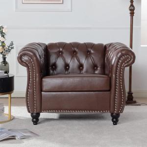 Christopher Knight Home Aurla Faux Leather 1 Seat Sofa Chair, Upholstered Accent Chair, Scrolled Armchair, Nailhead Club Chair, Tufted Buttom Backrest Single Sofa for Living Room Bedroom, Dark Brown(Brown)