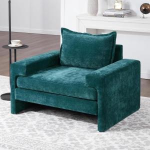 Christopher Knight Home Aylen Modern Chenille Upholstered Accent Chair with Wide Armrests, Wooden Living Room Club Chair, Bedroom Comfy Reading Chair with Back Pillow, Teal Green(Teal Green)