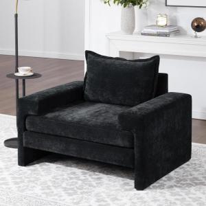 Christopher Knight Home Aylen Modern Chenille Upholstered Accent Chair with Wide Armrests, Wooden Living Room Club Chair, Bedroom Comfy Reading Chair with Back Pillow, Teal Green(Black)