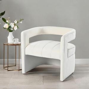 Christopher Knight Home Bertha Velvet Accent Chair, Curved Upholstered Club Chair, Comfy Barrel Chair for Living Room Bedroom Reception Room, Comfy Armchair, No Assembly Needed, Ivory White(Ivory White)