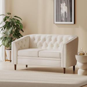 Christopher Knight Home Contemporary Tufted and Diamond Stitching Faux Leather Loveseat,Tub-Design 2-Seater Sofa,Removable Cushions,Birch Wood Legs,Square Arms,Dark Brown and Espresso(Beige)