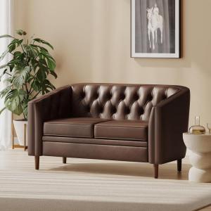 Christopher Knight Home Contemporary Tufted and Diamond Stitching Faux Leather Loveseat,Tub-Design 2-Seater Sofa,Removable Cushions,Birch Wood Legs,Square Arms,Dark Brown and Espresso(Dark Brown)