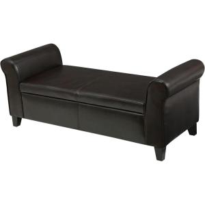 Christopher Knight Home Contemporary Upholstered Storage Ottoman Bench with Rolled Arms, Brown and Dark Brown