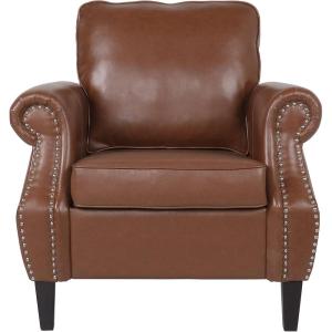 Christopher Knight Home Dowd Club Chair with Nailhead Trim – Faux Leather – Dark Brown(Cognac Brown + Dark Brown)