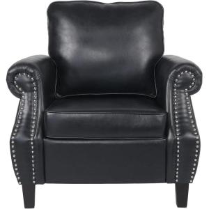 Christopher Knight Home Dowd Club Chair with Nailhead Trim – Faux Leather – Dark Brown(Midnight Black + Dark Brown)