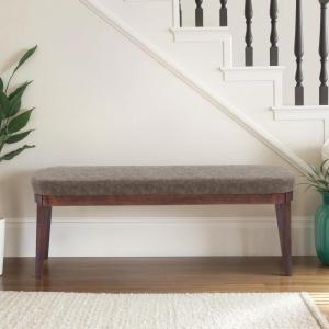 Christopher Knight Home Ella Mid-Century Faux Leather Upholstered Dining Bench, End of Bed Footrest, Entryway/Hallway Seating, Indoor Ottoman Bench with Padded Seat and Solid Wood Leg, Beige+Natural(Brown)