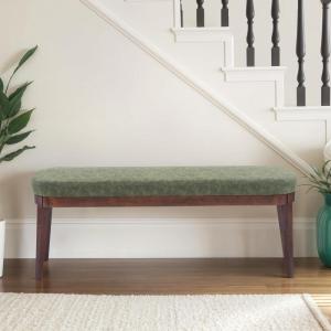 Christopher Knight Home Ella Mid-Century Faux Leather Upholstered Dining Bench, End of Bed Footrest, Entryway/Hallway Seating, Indoor Ottoman Bench with Padded Seat and Solid Wood Leg, Beige+Natural(Green+brown)