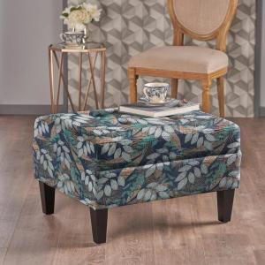 Christopher Knight Home Fabric Ottoman Footrest Rectangular Upholstered Non Storage Ottoman Foot Rest Stool with Tufted Stitching, 28.25 “W x 23 “D x 18.5 “H, Leaf Printed(Leaf Printed non Storage)