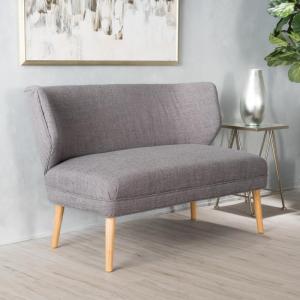Christopher Knight Home GDFStudio Christopher Knight Home Desdemona Mid-Century Modern Fabric Settee, Light Gray, Natural Finish(Light Gray  Natural Finish)
