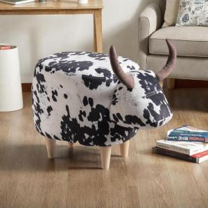 Christopher Knight Home Isana Cow-Shaped Ottoman, Cute Wood Foot Stool Shoes Changing Seat with Cushioned for Living Room, Bedroom, Playroom Porch Furniture, Black and White Velvet