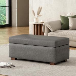 Christopher Knight Home Kaisa Rectangle Storage Ottoman, Wooden Frame Ottoman Bench with Large Seat for Living Room/Entryway, Comfy Seating Experience with Dense Foam Padding, Dark Grey(Dark Grey)