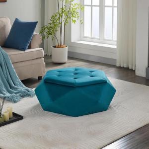 Christopher Knight Home Kiin Velvet Storage Ottoman, Medium Ottoman Foot Rest, Foot Stools Ottoman with Storage, Living Room Sofa Couch Extra Seat, Modern Coffee Table for Home Office, Purple(Blue)