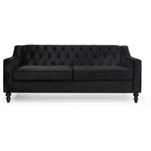 Christopher Knight Home Knouff Modern Glam Tufted Velvet 3 Seater Sofa(Black + Dark Brown)