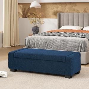 Christopher Knight Home Maddie Living Room Ottoman with Storage, Entryway Boucle Fabric Upholstered Storage Ottoman Bench, Rectangular Sofa Foot Stool, Bedroom End of Bed Bench, Shoe Organizer, Beige(Blue)