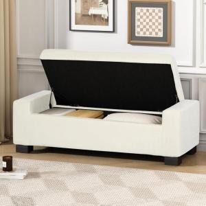 Christopher Knight Home Maddie Living Room Ottoman with Storage, Entryway Boucle Fabric Upholstered Storage Ottoman Bench, Rectangular Sofa Foot Stool, Bedroom End of Bed Bench, Shoe Organizer, Beige(White)