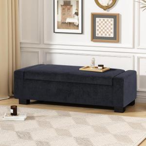 Christopher Knight Home Maddie Living Room Ottoman with Storage, Entryway Boucle Fabric Upholstered Storage Ottoman Bench, Rectangular Sofa Foot Stool, Bedroom End of Bed Bench, Shoe Organizer, Beige(Midnight Blue)